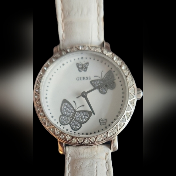 Guess White Butterfly Women\'s Watch Vintage Fun